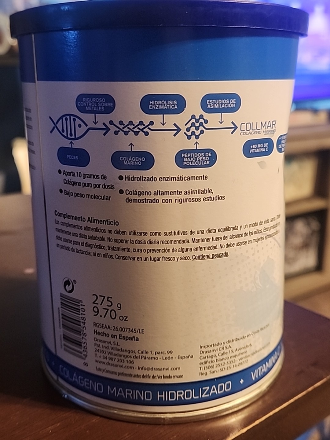 Collmar Original Hydrolyzed Marine Collagen + Vitamina C 275g 9.7oz Exp. 8/27