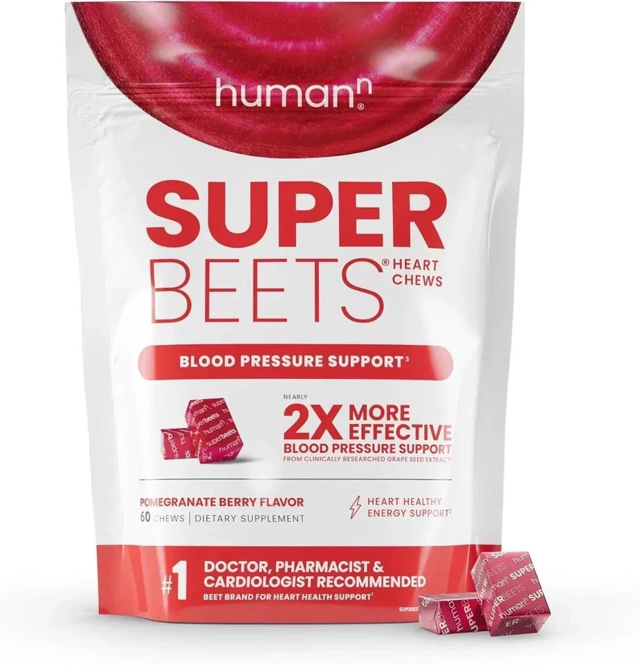 HumanN SuperBeets Heart Chews – Pomegranate, 60ct, Sealed, Free Ship