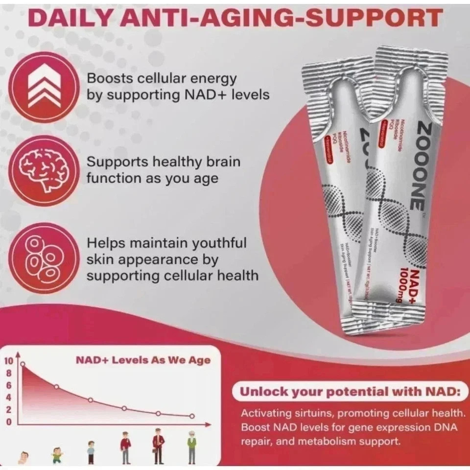 ZOONE NR1000 NAD+ Berry Drink Mix, Anti-Aging & Skin Health Support Free ship