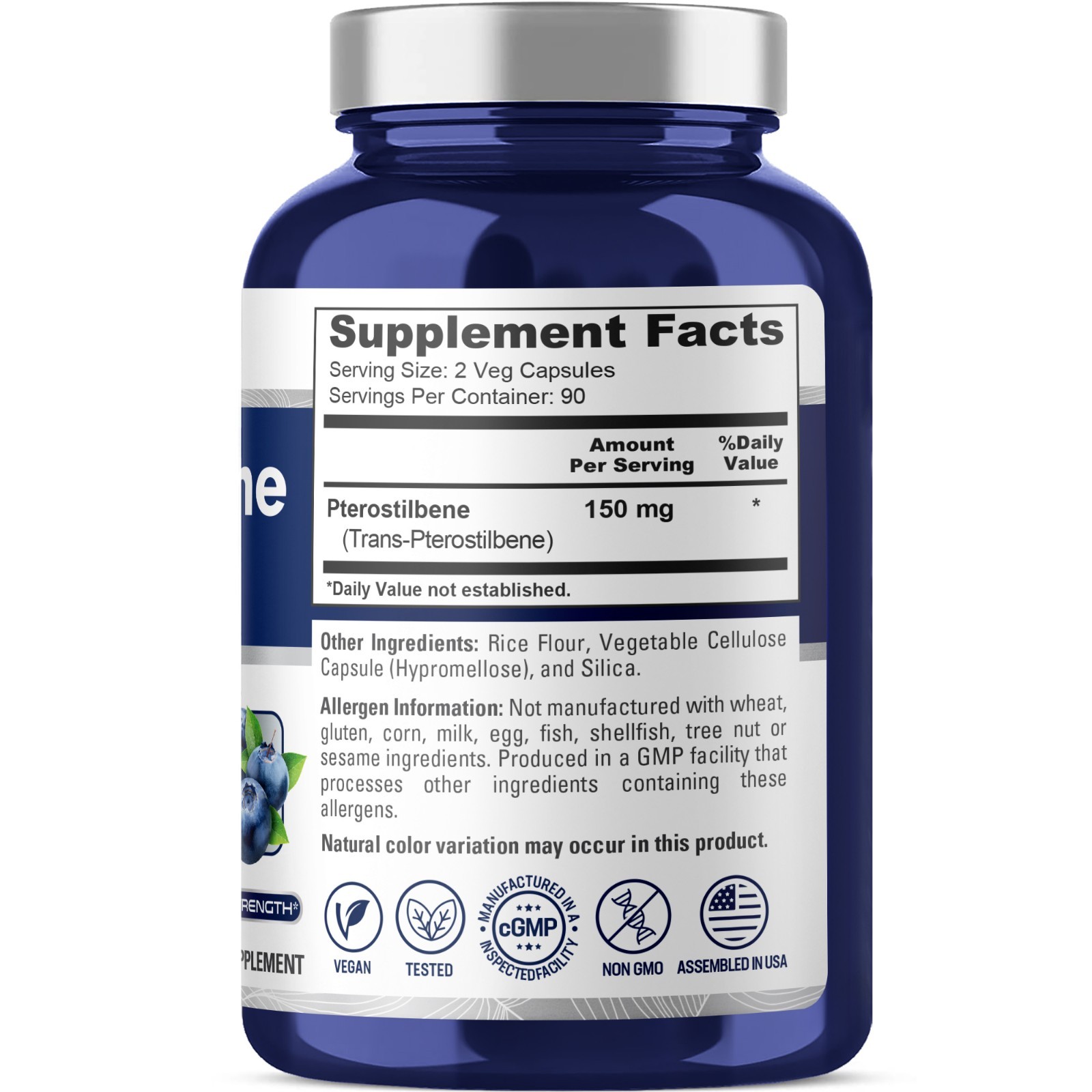 NusaPure Pterostilbene 150mg 180 Veggie Caps (Non-GMO)