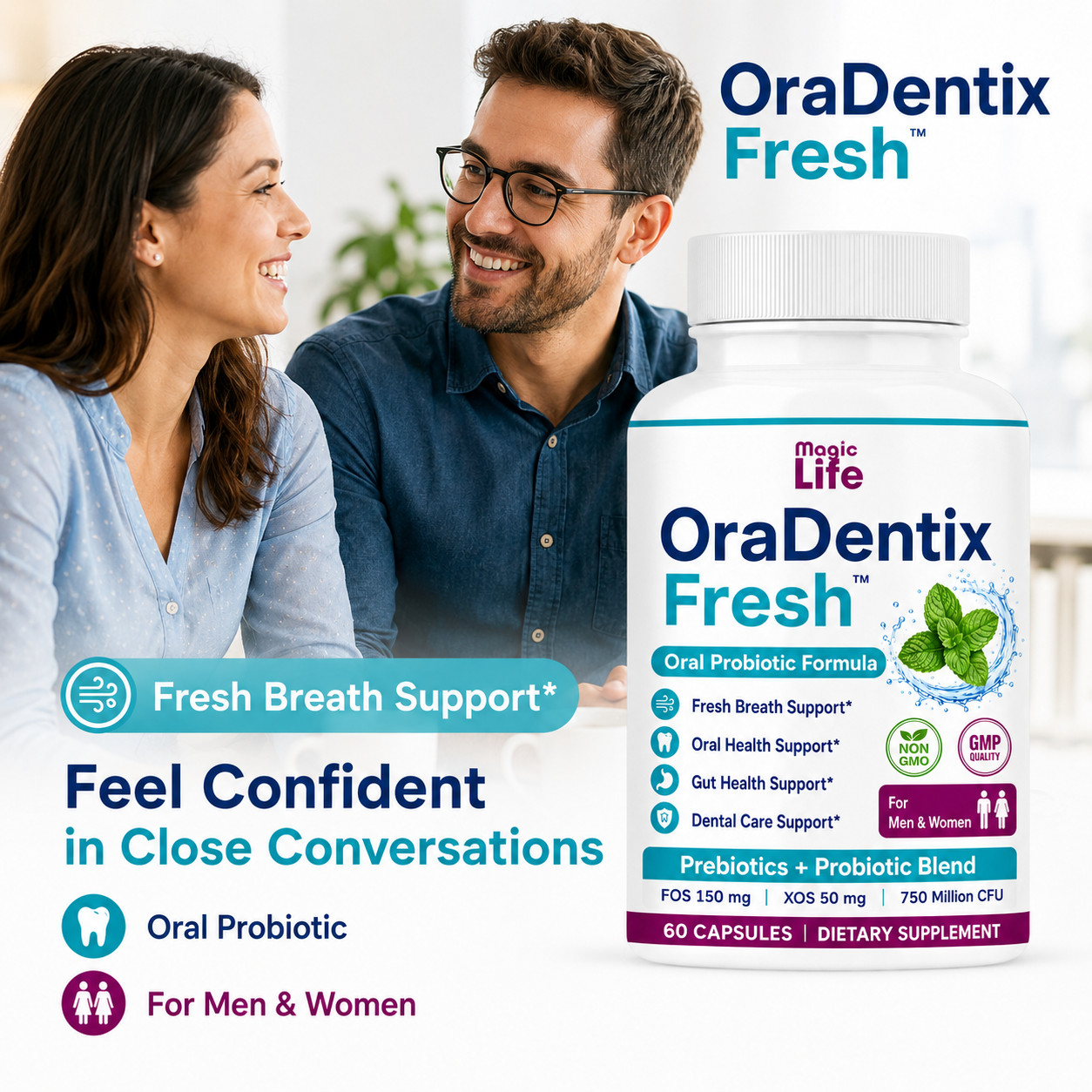 Oral Care Probiotics, Fresh Breath Support, Bad Breath Supplement Gut Friendly60