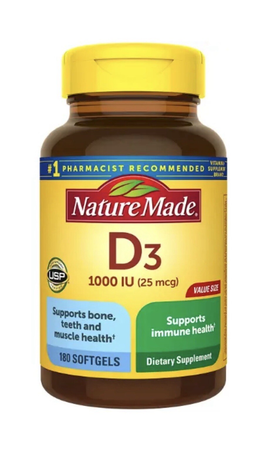 Nature Made Vitamin D3 1000 IU (25mcg), 180 Softgels 031604026769VL