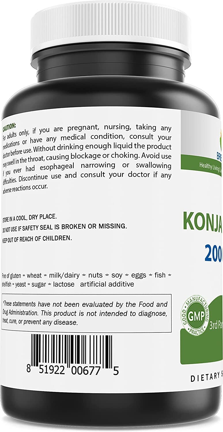Brieofood Konjac Root Glucomannan 2000 mg per Serving 180 Vegetarian Capsules