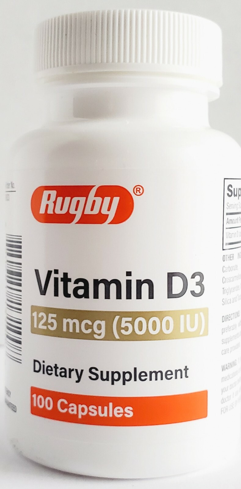 Rugby Vitamin D3 5000 IU (125mcg) 100 Capsules – Exp Date 11-2024