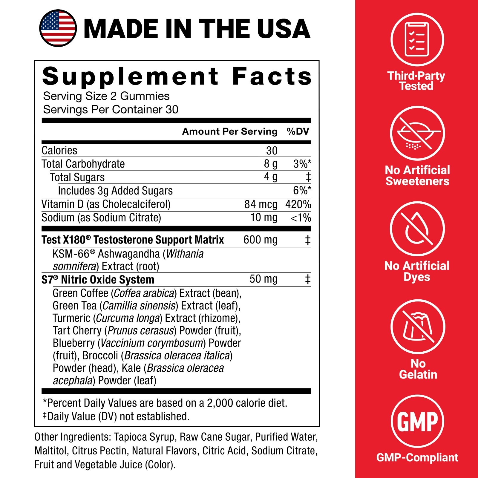 Force Factor Test X180 Max Testosterone Booster KSM-66 Ashwagandha Gummies 60