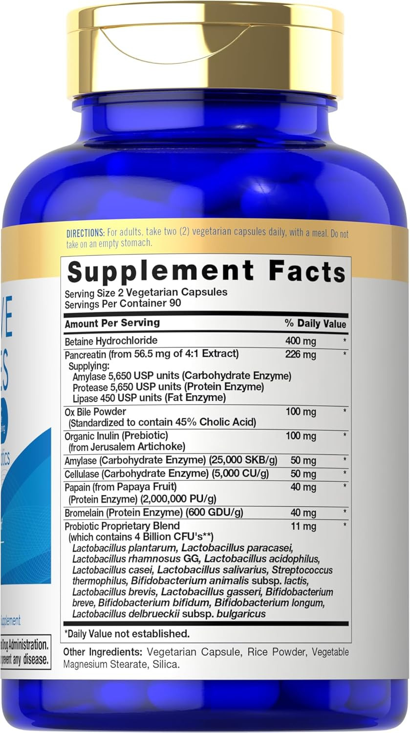 Digestive Enzymes | with Probiotics & Prebiotics | 180 Capsules | Non-Gmo and Gl