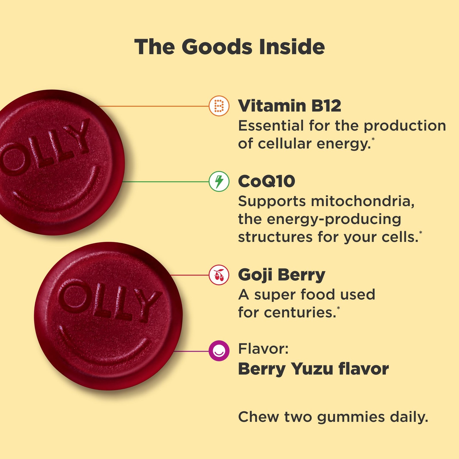 OLLY Extra Strength Daily Energy Gummy, Caffeine 60 Count (Pack of 1), Red