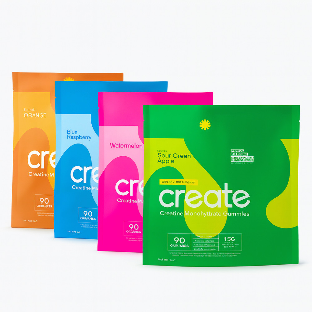 Create Creatine Monohydrate Gummies Sour Green Apple 90 Ct for Men & Women
