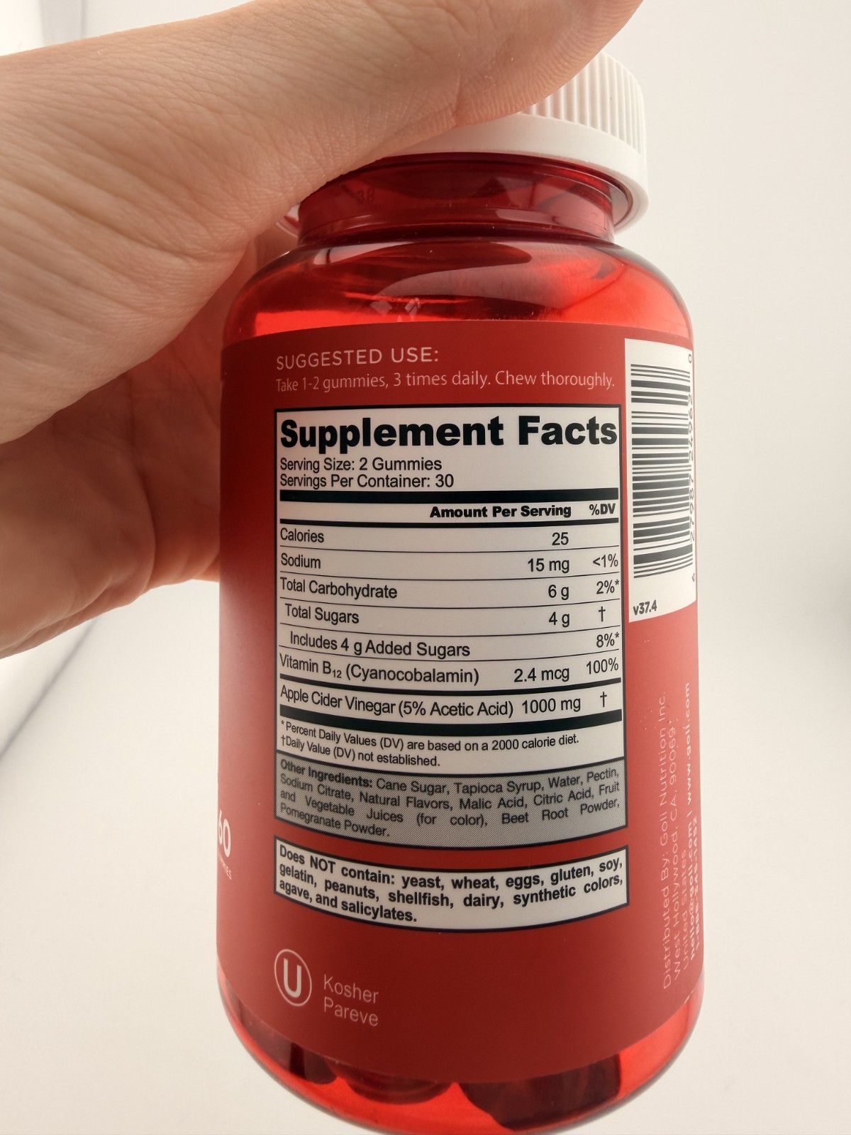 Goli Nutrition Apple Cider Vinegar Gummies – 60 Count Expire 01/2028