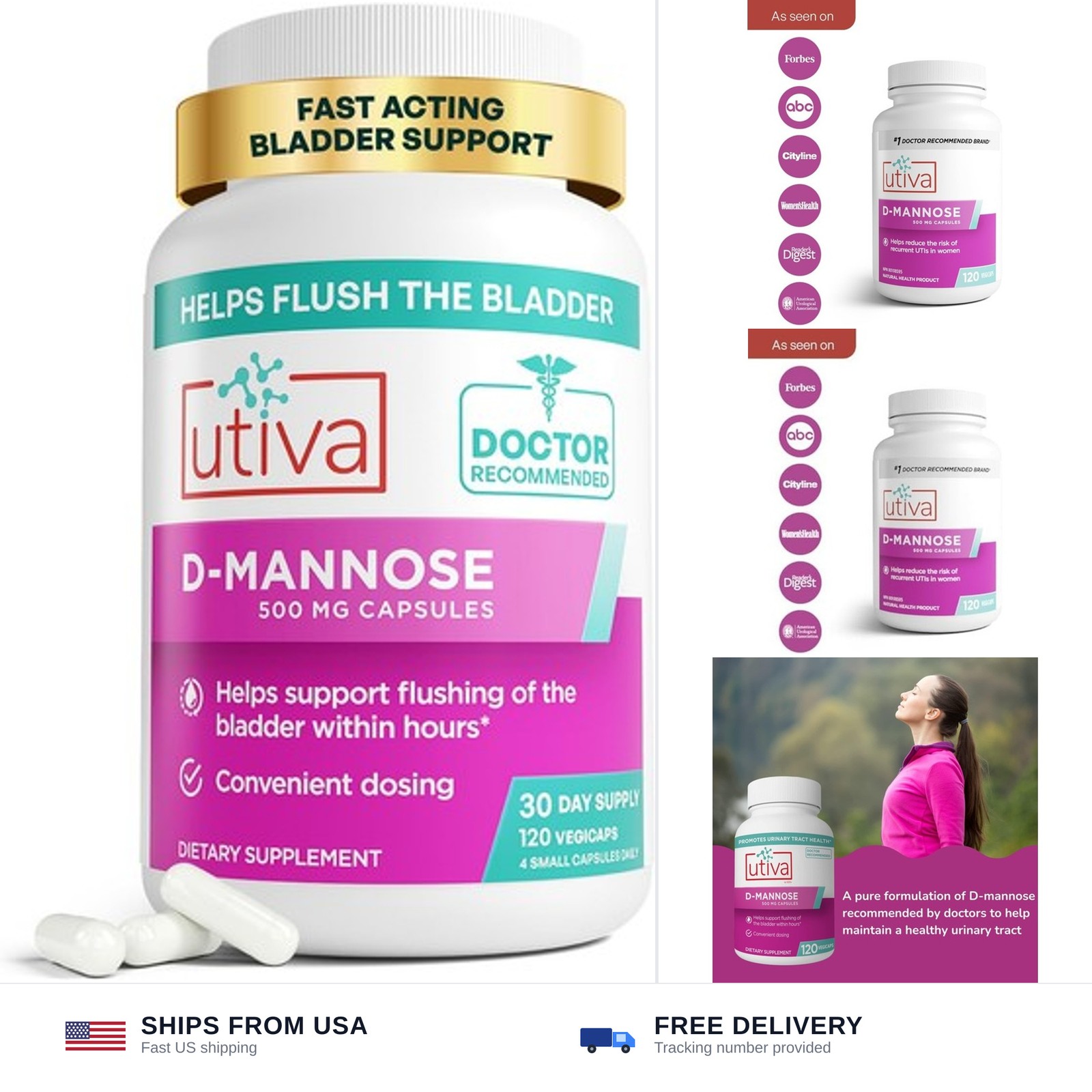 Utiva D-Mannose 2000 mg, Bladder & Urinary Tract Support, 120 Capsules | Supp…