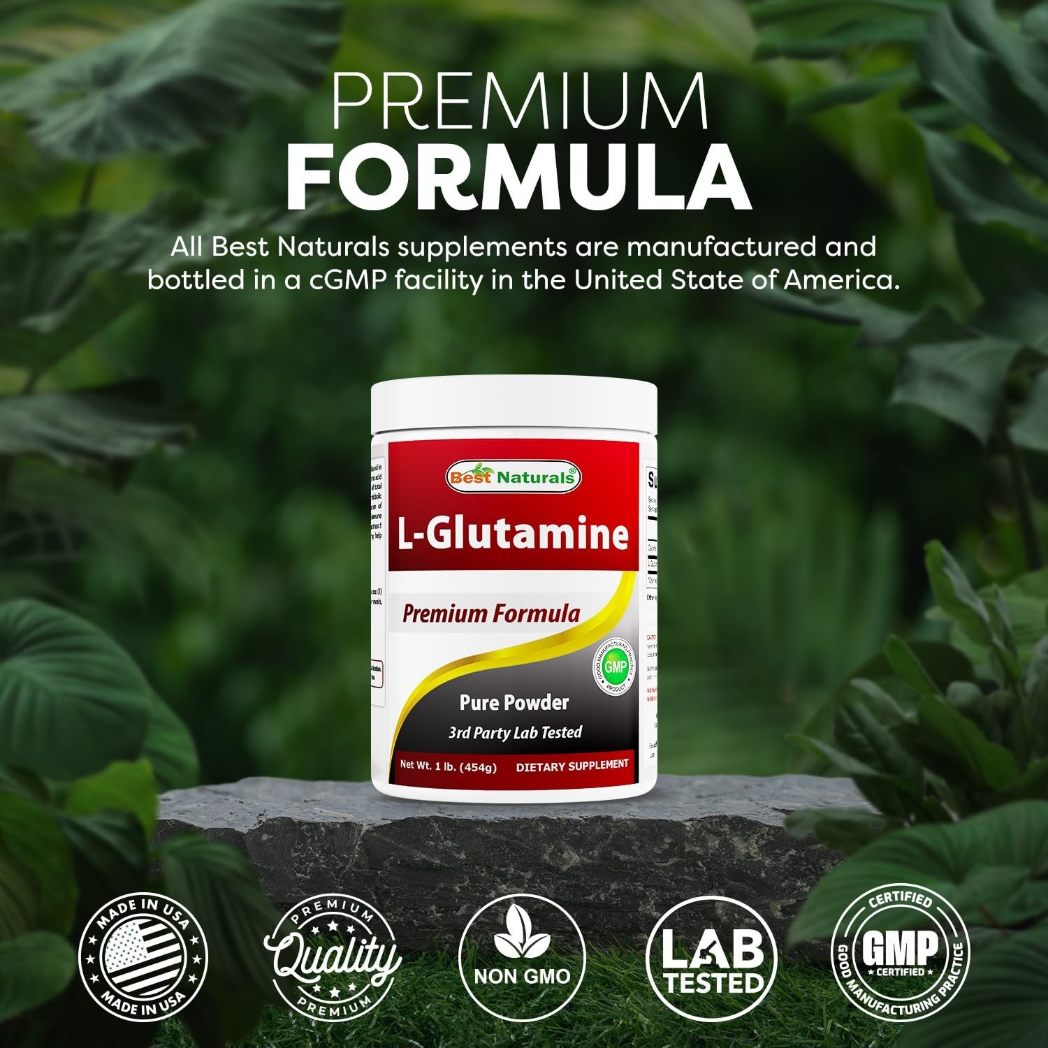 100% Pure L-Glutamine Powder 1lb – Free Form Amino Acid for Muscle Recovery