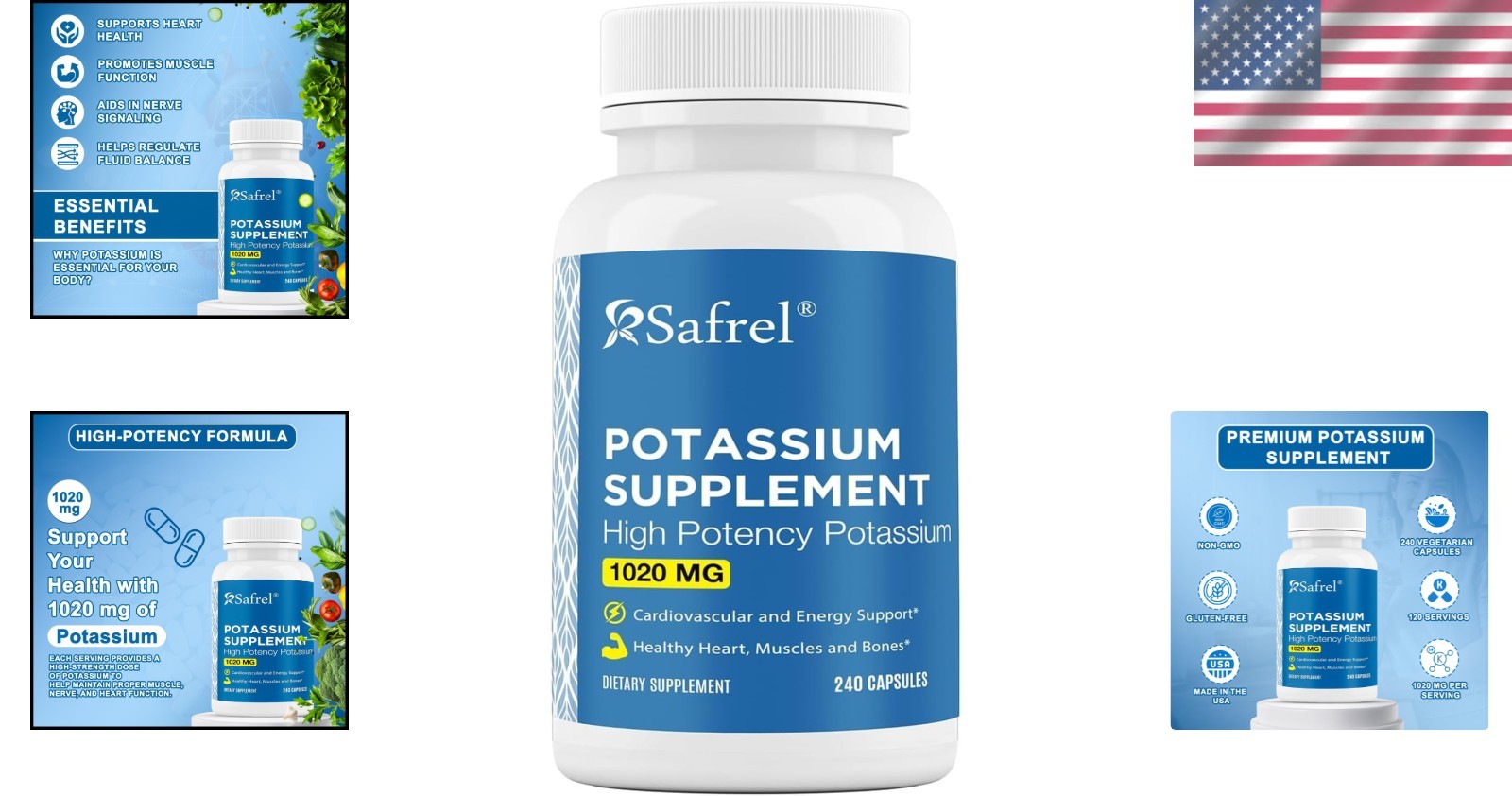 High Potency Potassium Supplement 1020 mg, 240 Vegetarian Capsules, Gluten-Free
