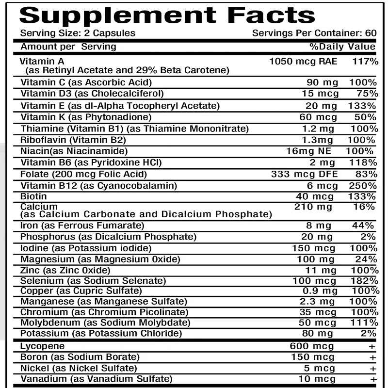 Men’s 50+ Daily Super Multivitamin, High Potency Formula for Brain