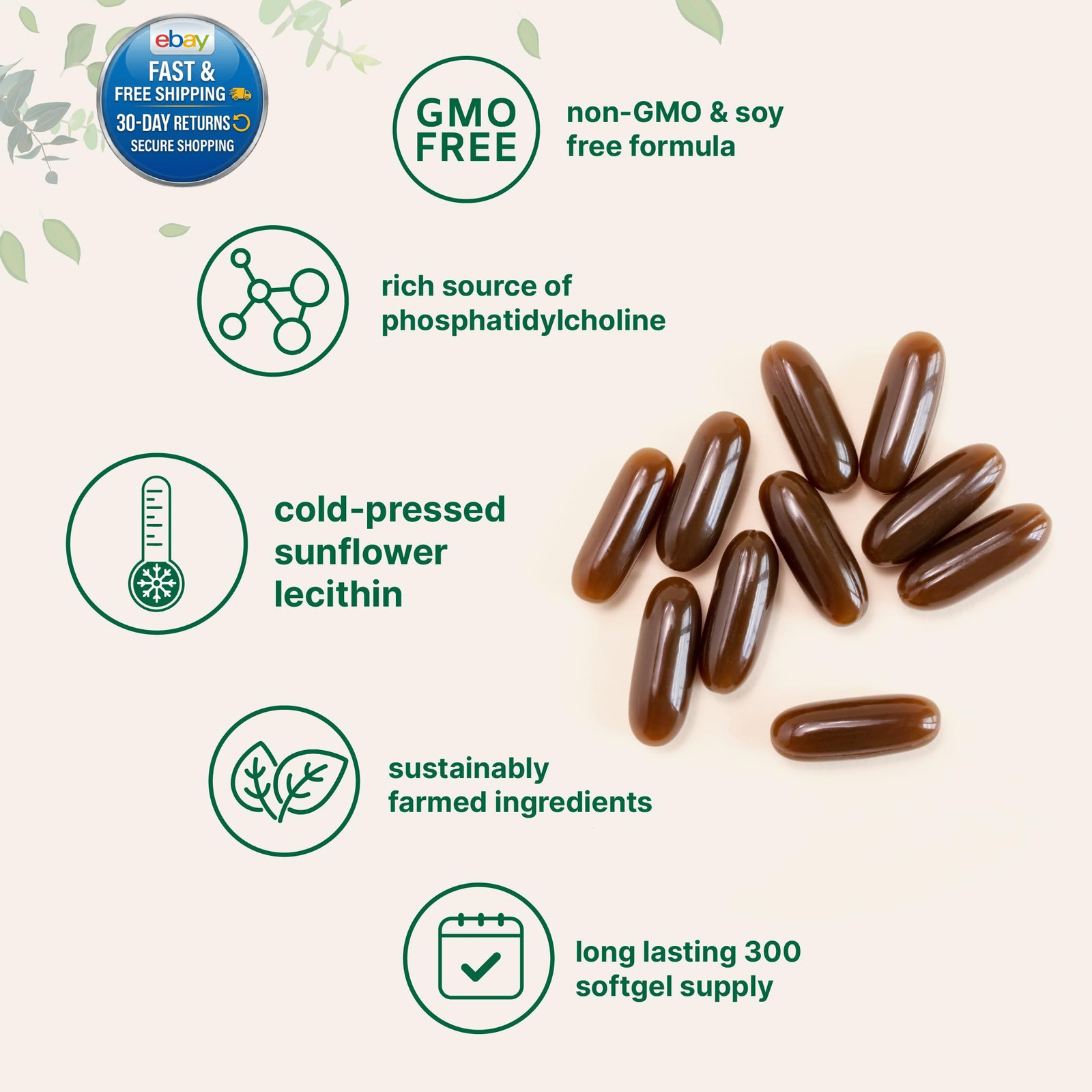 Sunflower Lecithin 1,600mg Per 300 Count (Pack of 1)