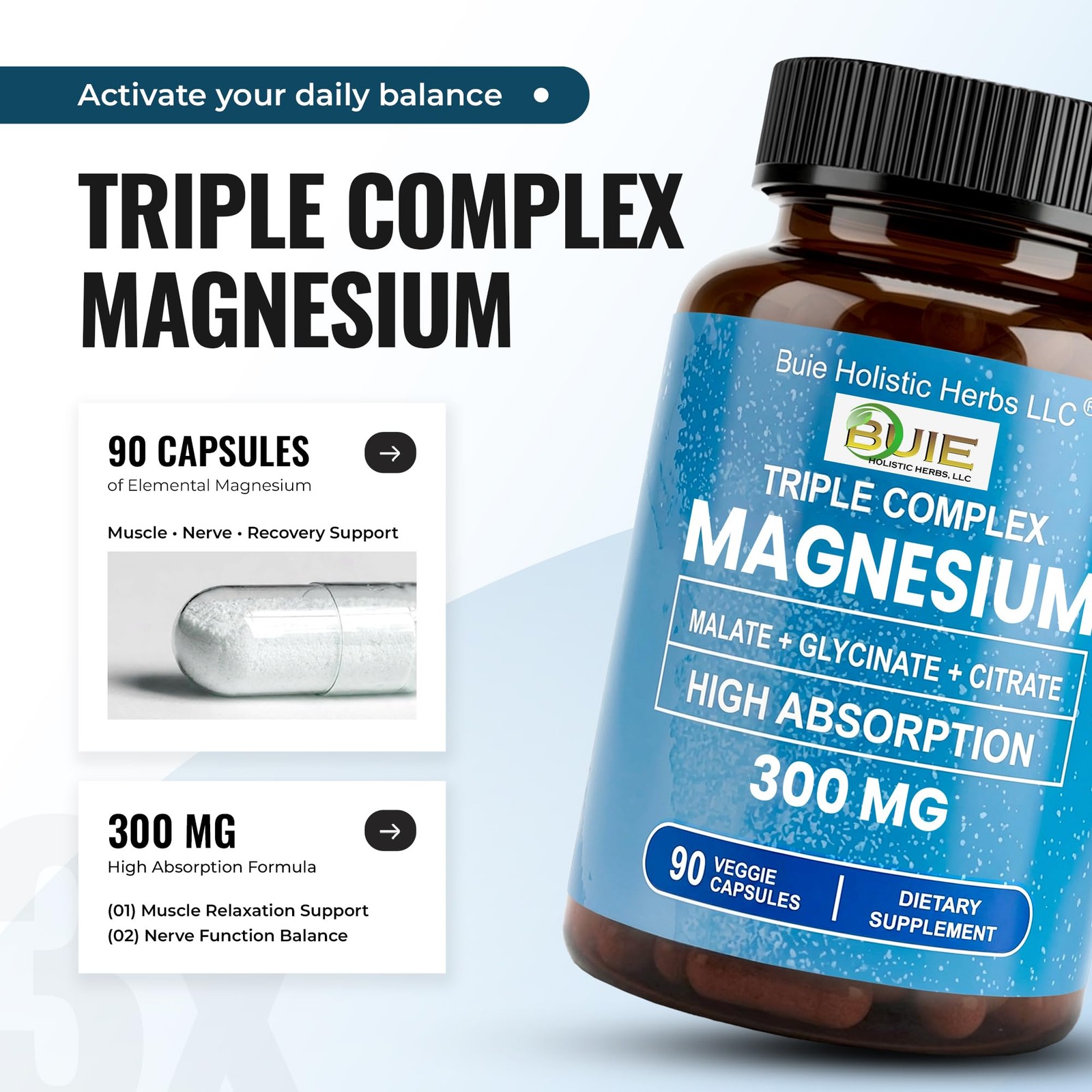 Triple Complex Magnesium 300mg | High Absorption 90 Count (Pack of 1)