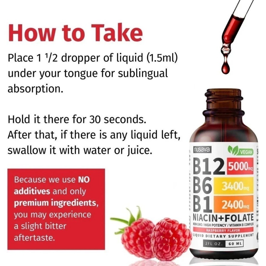 Vitamin B12 Liquid Drops B6 B1 Niacin Folate Methylated Formula