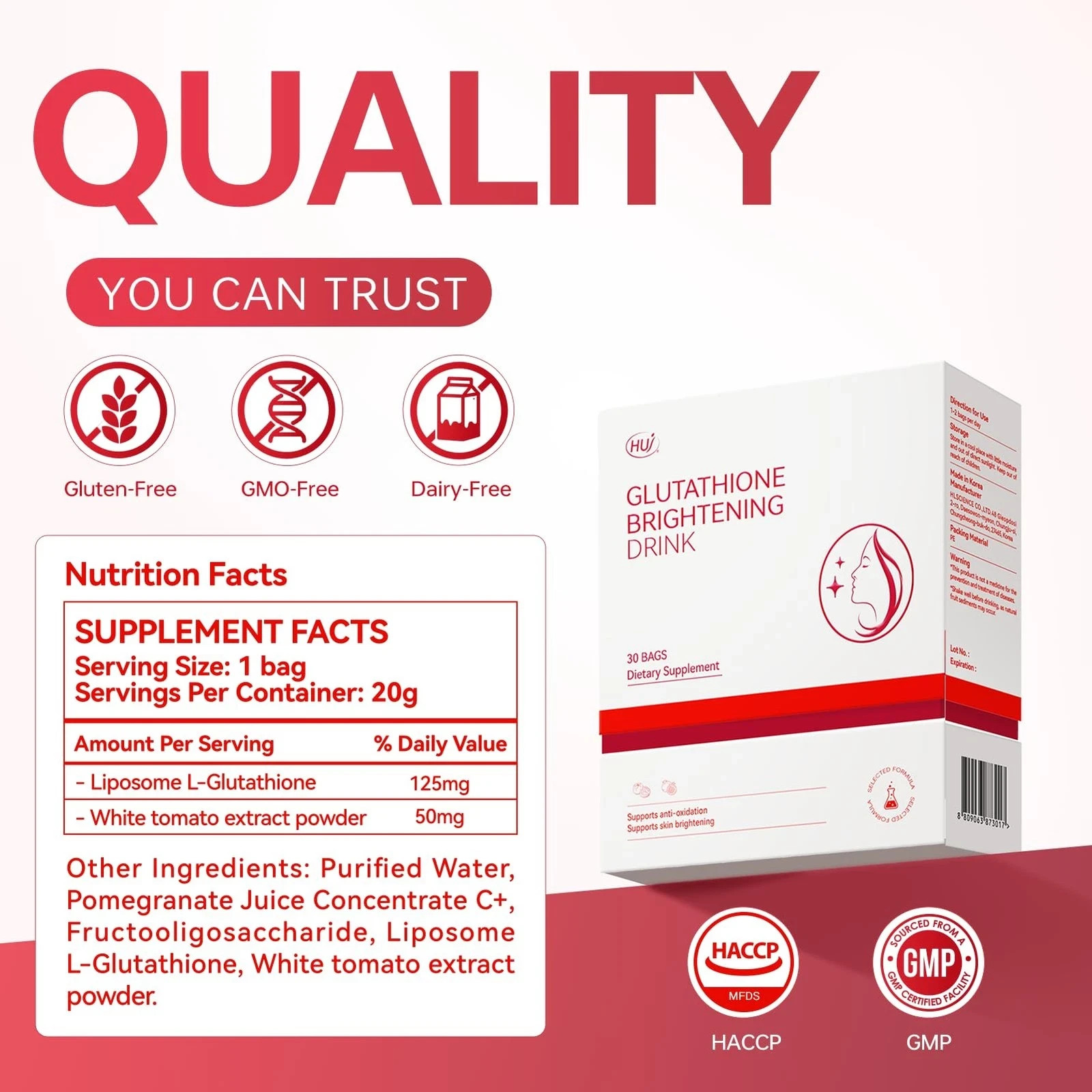 HUJ Glutathione Brightening Drink Liposomal Liquid Glutathione Skin Radianc…