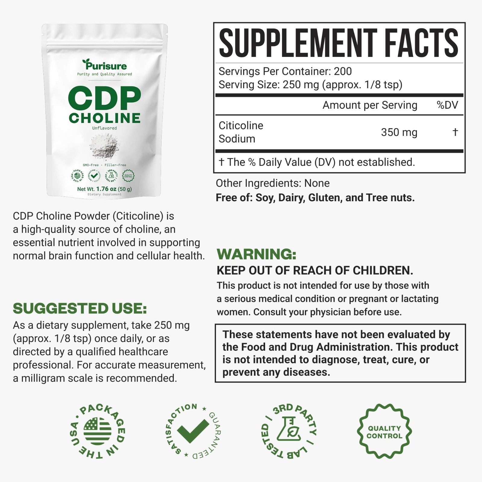CDP Choline Powder 50g – Citicoline Supplement for Focus, Energy & Cognitive Boo