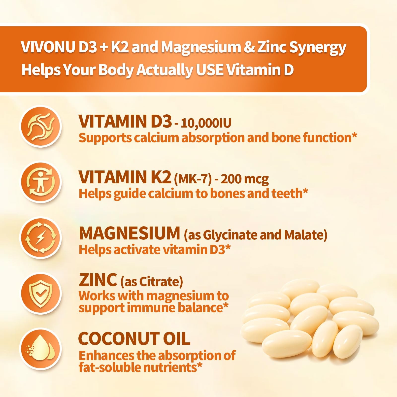 Vitamin D3 K2 Magnesium Zinc Softgel Cardiovascular Health Support Support