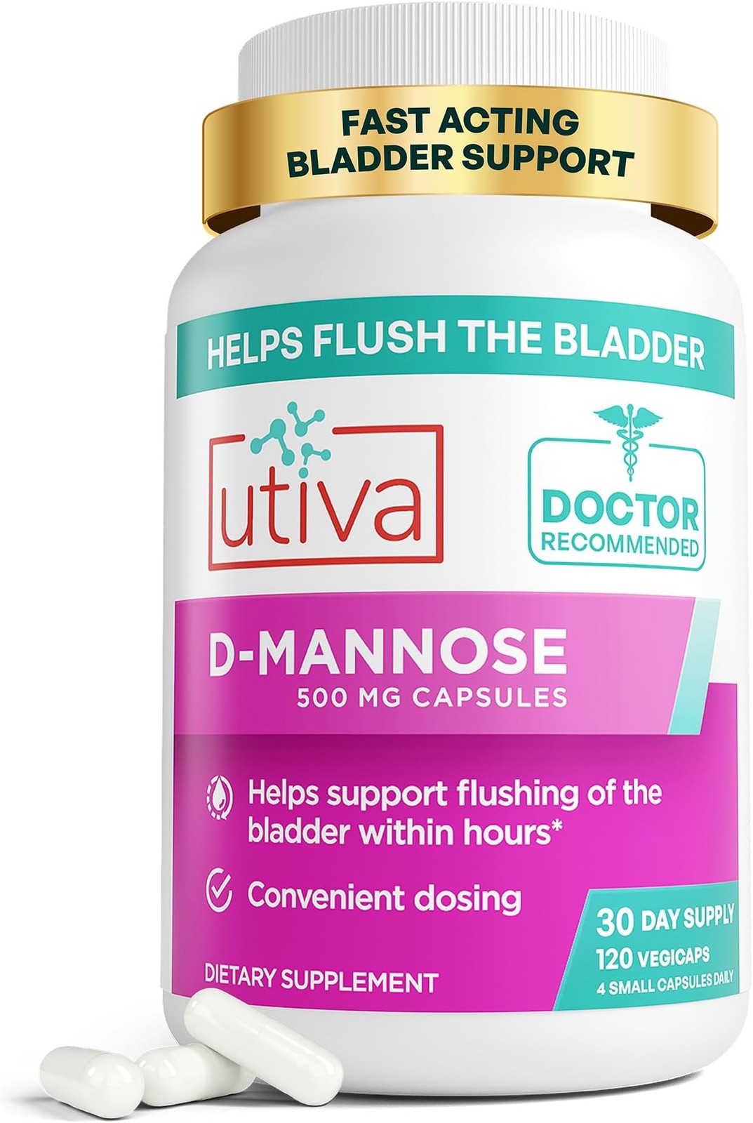 Utiva D-Mannose 2000 mg, Bladder & Urinary Tract Support, 120 Capsules | Supp…