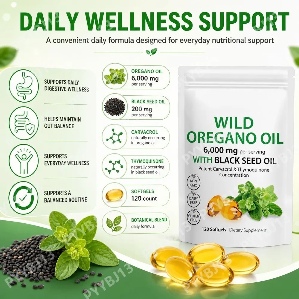 Wild Oregano Oil Black Seed Oil Softgel Carvacrol Thymoquinone Immune Supplement