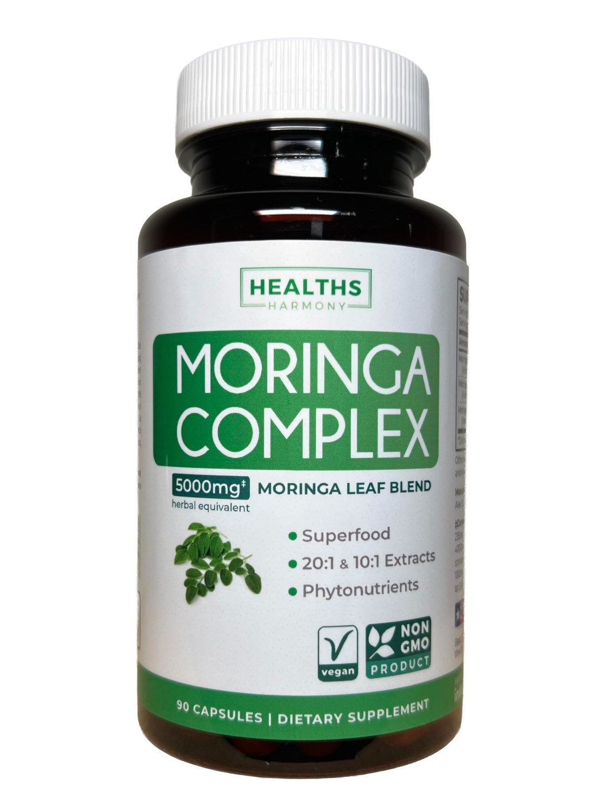 Moringa Capsules – 90 Vegan Capsules, 3-Month Supply, High Potency 20:1 Extract,