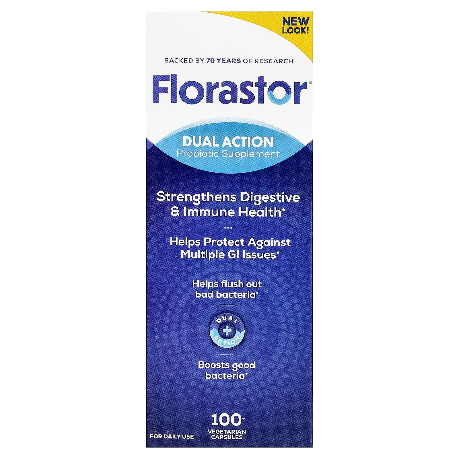 2 X Florastor, Dual Action Probiotic Supplement, 100 Vegetarian Capsules (250 m