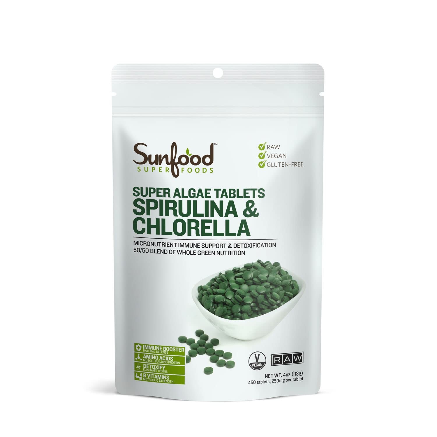 Chlorella Spirulina Tablets – Vegan Green Algae Supplement, 4 oz Bag