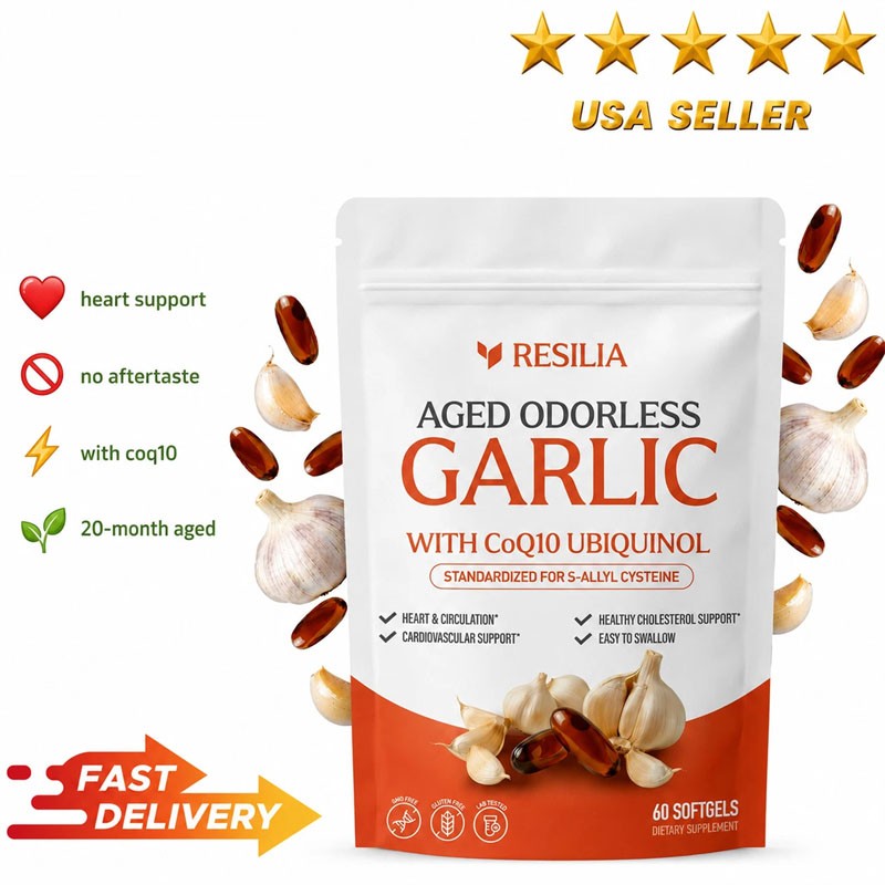 20x Resilia Garlic Extract 600mg Softgels (60 Count) Odorless Aged Garlic Extra