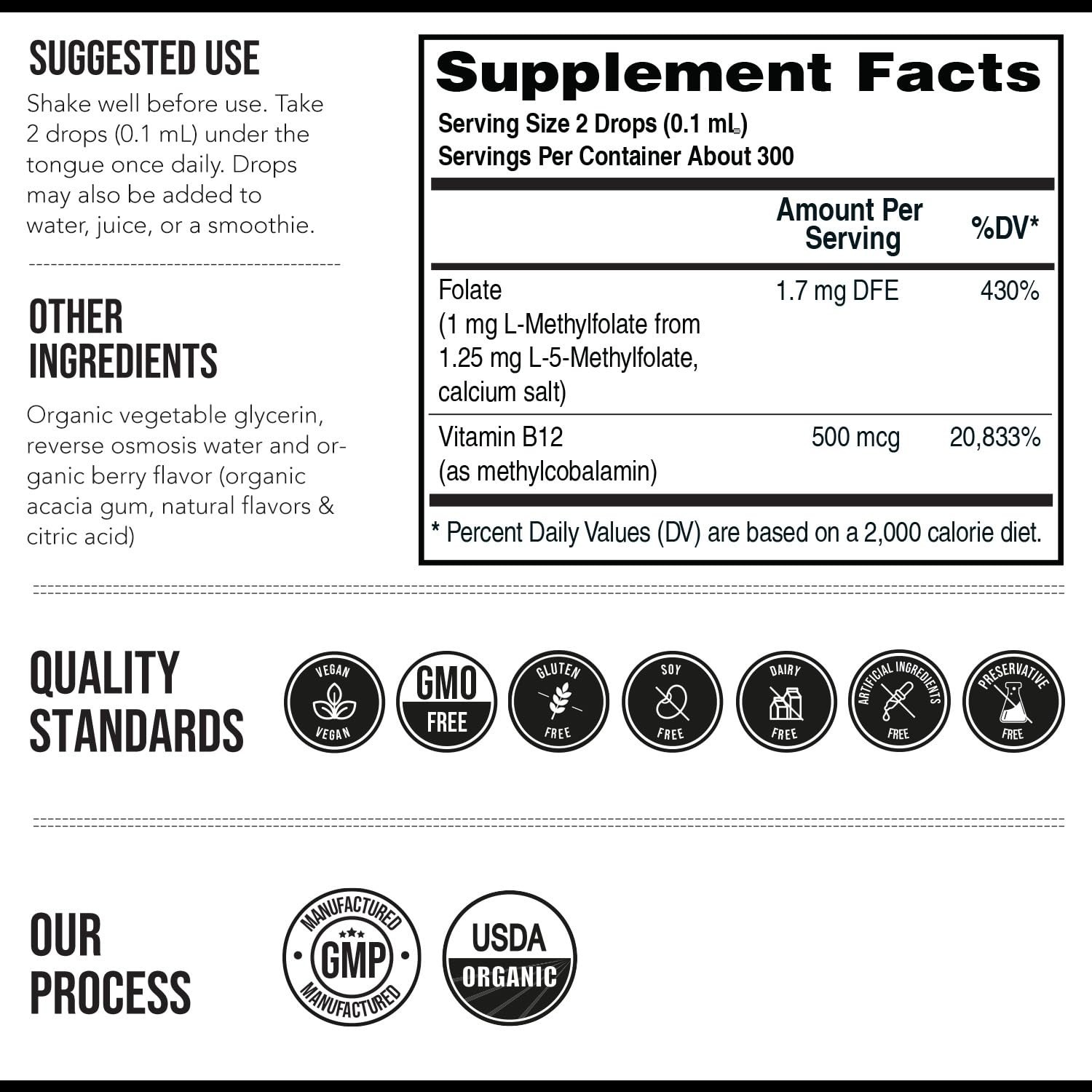 Organic Methyl Folate 1000mcg + Methyl B12 Liquid Drops – Mood & Cognition Boost
