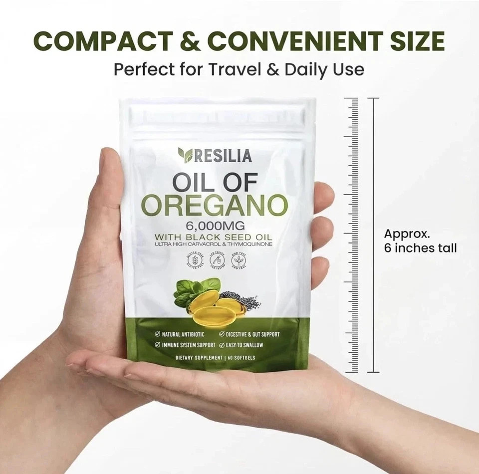 Resilia Softgels with Black Seed Oil 6000mg – Organic Oregano Oil Capsules fo…