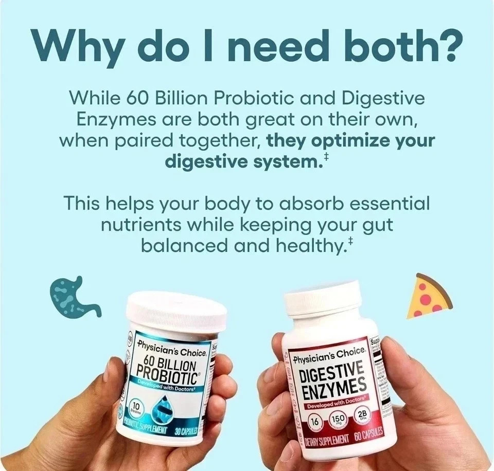 Physician’s Choice 60 Billion Probiotic & Enzyme Complex – 2‑Pack Bundle – Advan