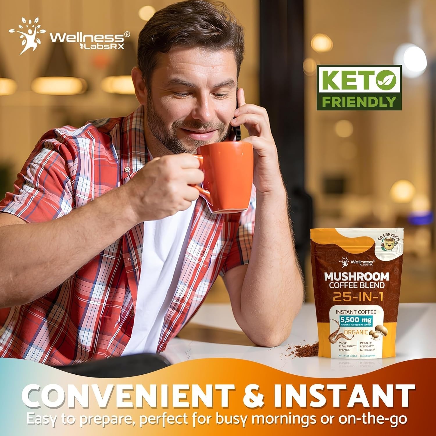 25-in-1 Mushroom Coffee Organic Instant Coffee | Keto Friendly
