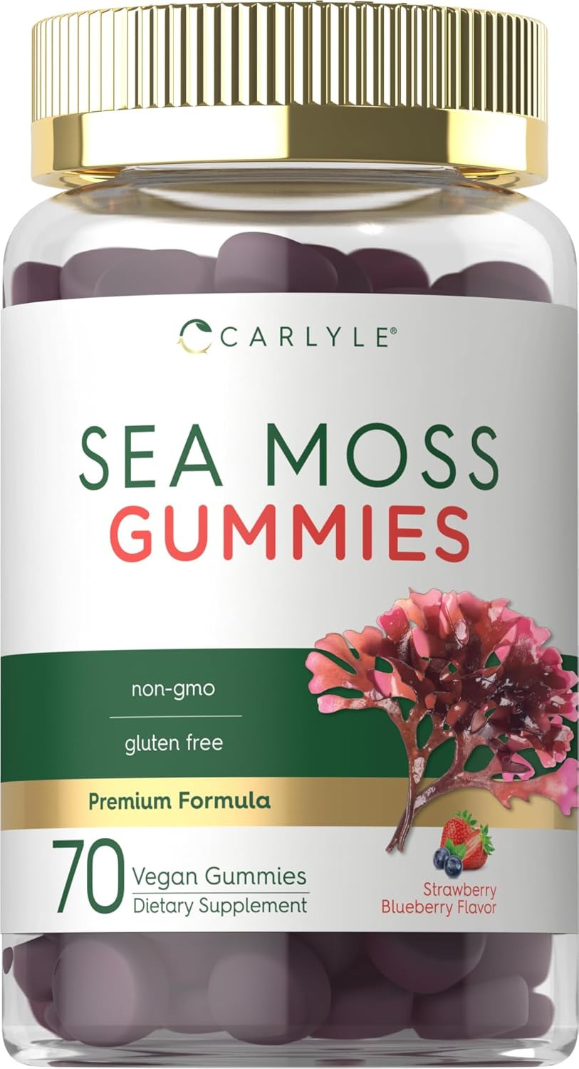 Sea Moss Gummies | 70 Count | Strawberry Blueberry Flavor | Vegan, Non-Gmo, Glut