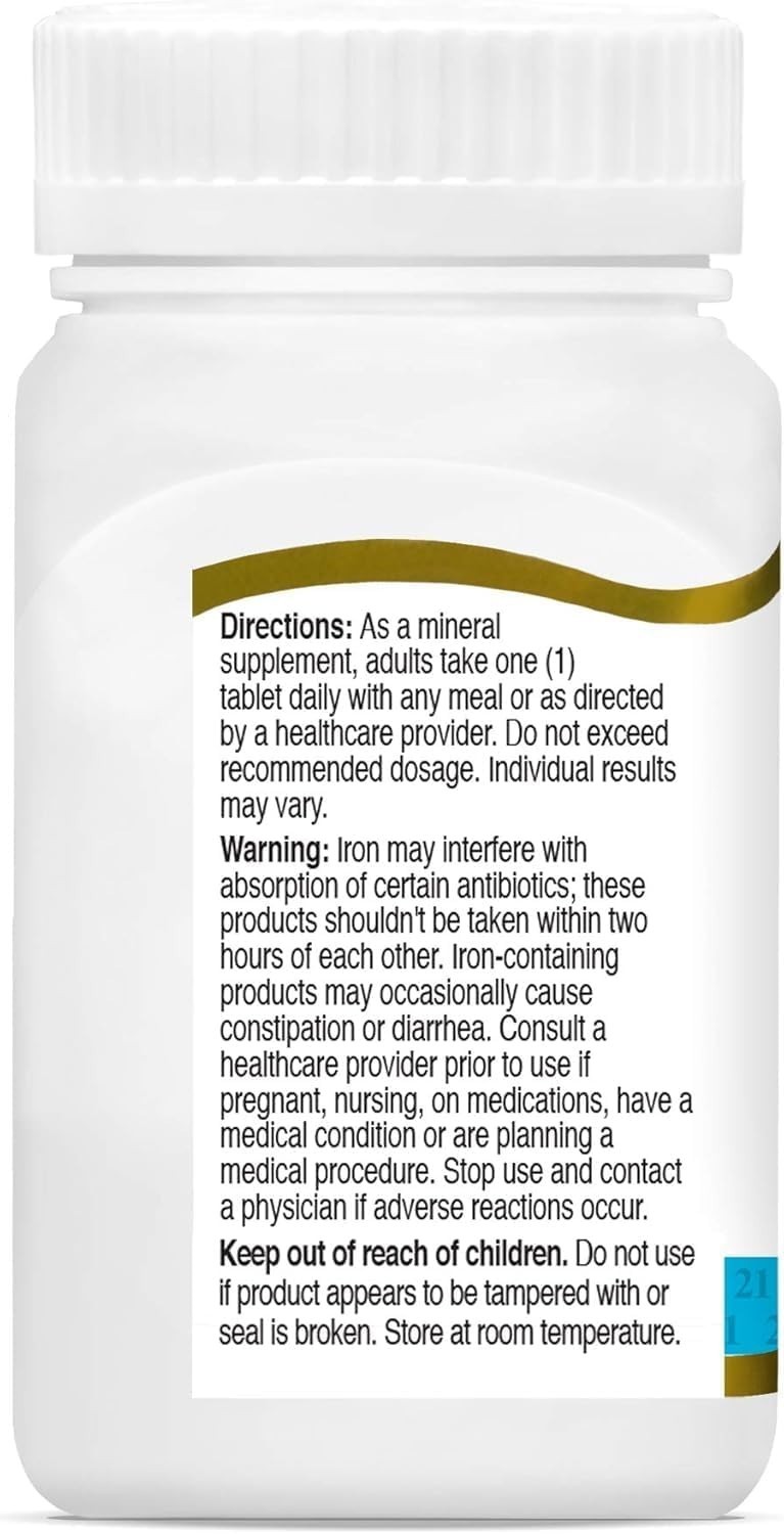 Daily Nutrition: 120 Count Gluten-Free 65mg Slow-Release Iron Tablets for Adults