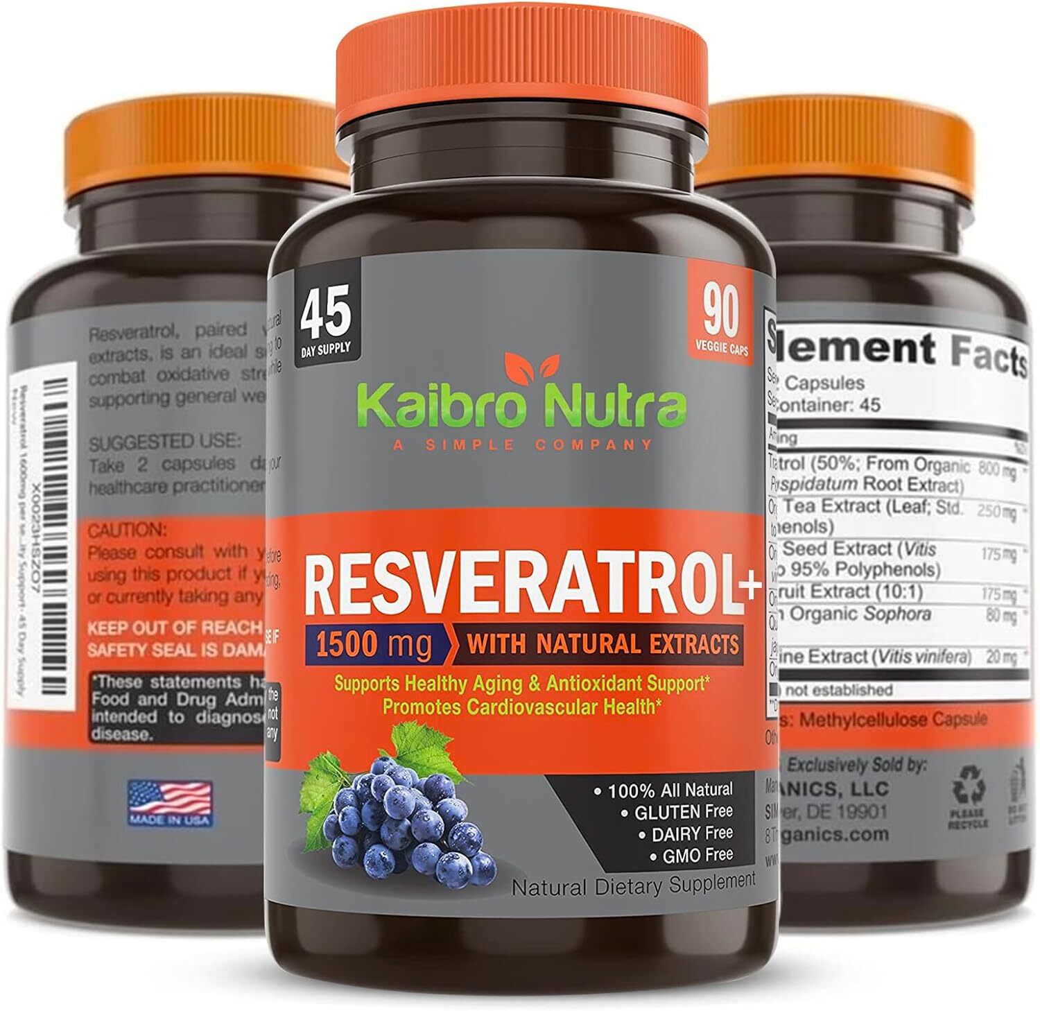 Resveratrol 1500Mg per Serving of Organic Trans-Resveratrol & Potent Antioxidant