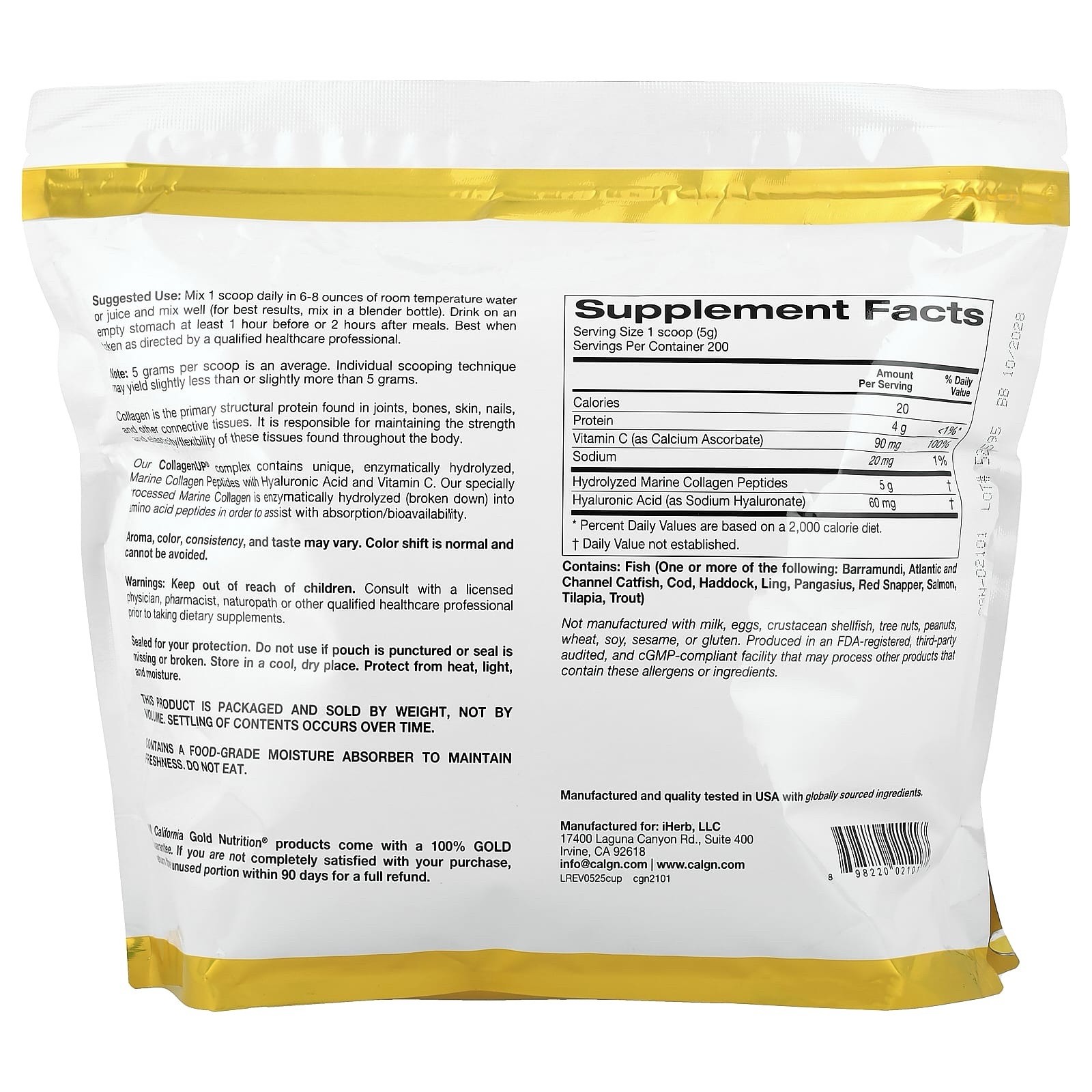 California Gold Nutrition, CollagenUP®, Hydrolyzed Marine Collagen Peptides with