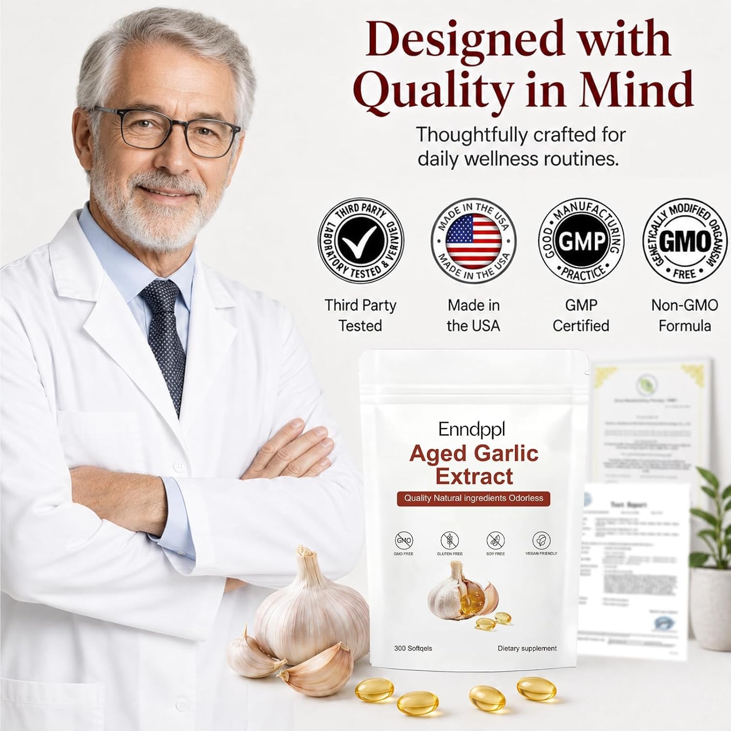 Elare Aged Garlic Extract, 300 Softgels, 7500mg Odorless | Heart & Immune pack 1