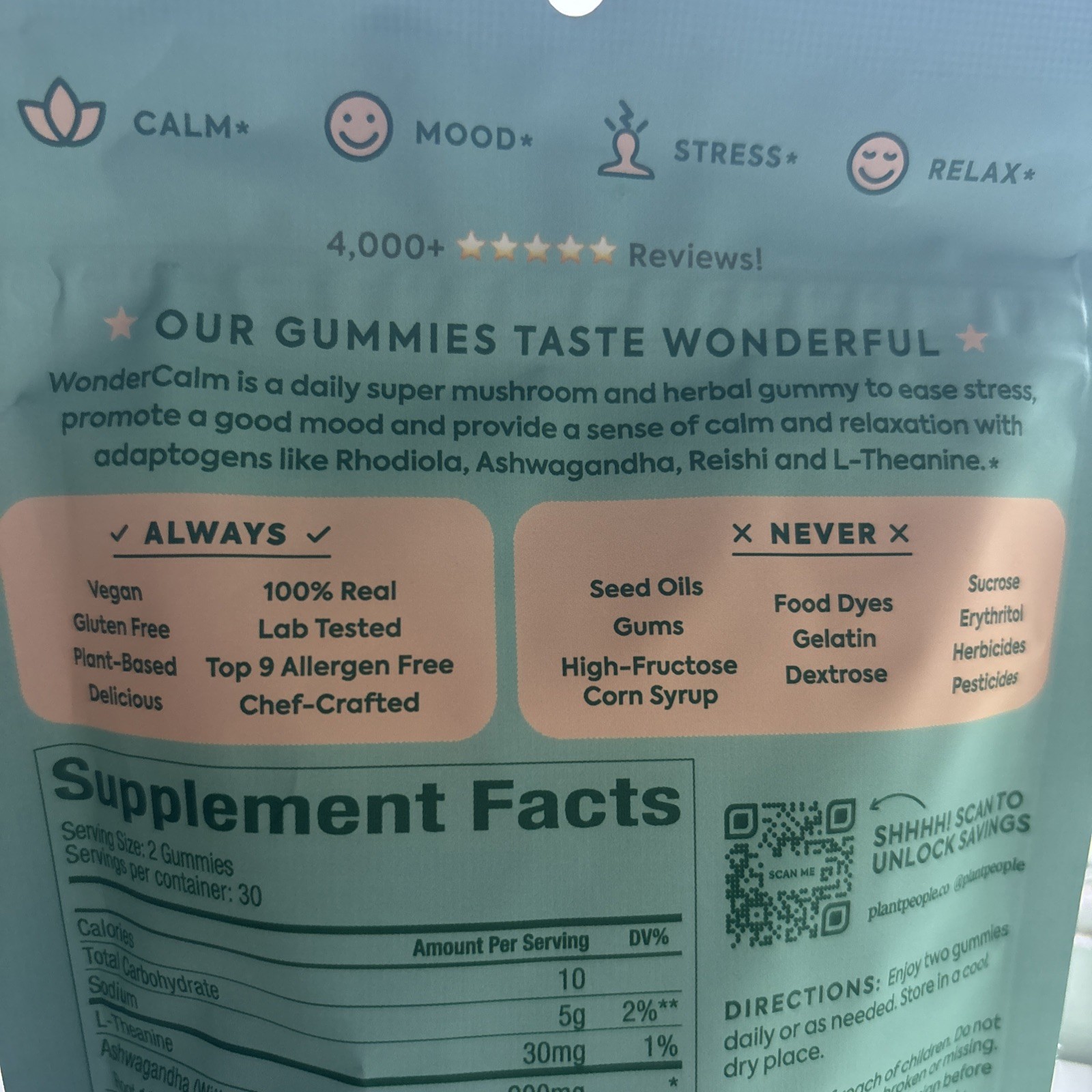 3/27 Plant People WonderCalm Mushroom Gummies Ashwagandha Peach Flavor 60 Count