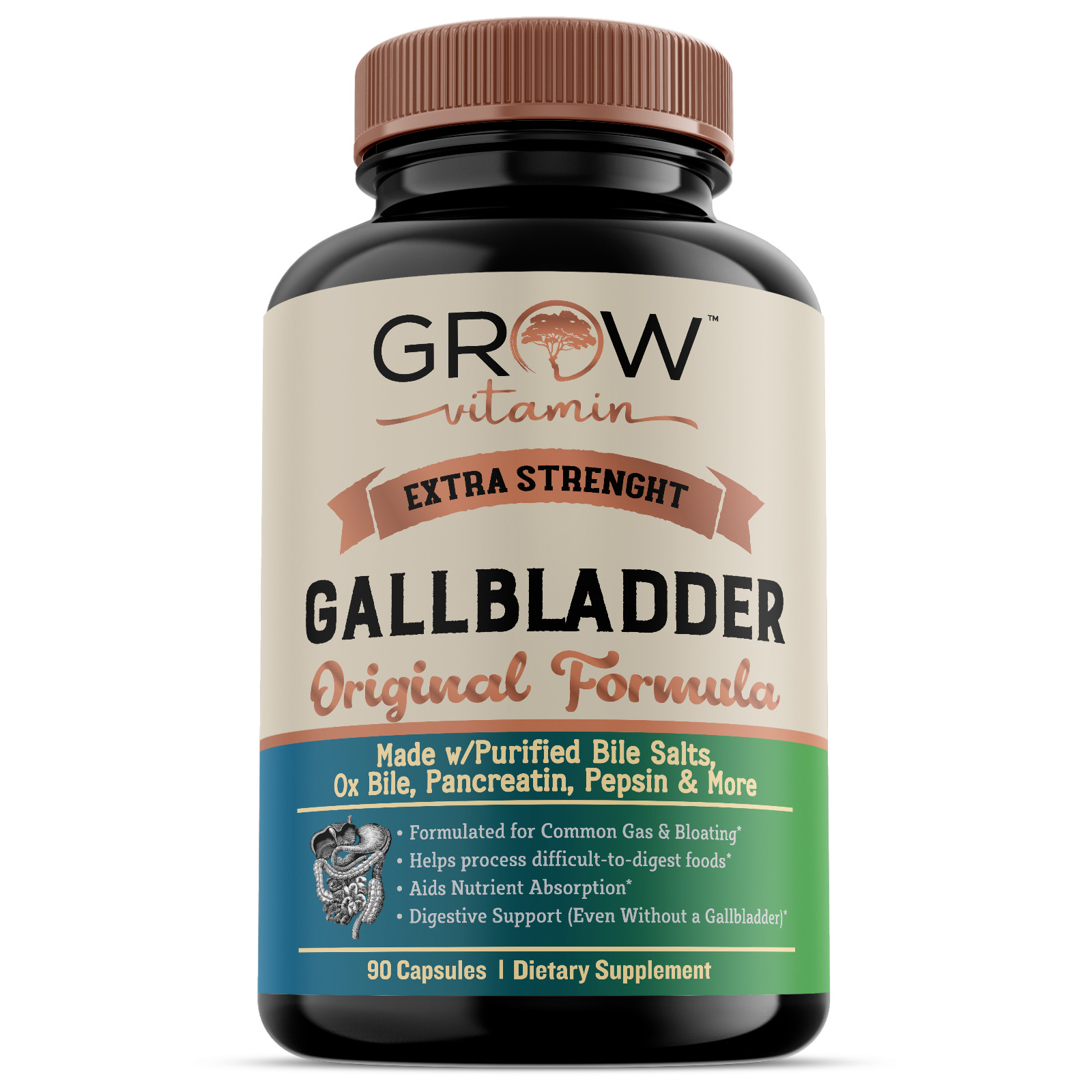 Best DIGESTIVE ENZYMES SUPPLEMENT Purified Enzyme Ox BILE SALTS Gallbladder 90Ct