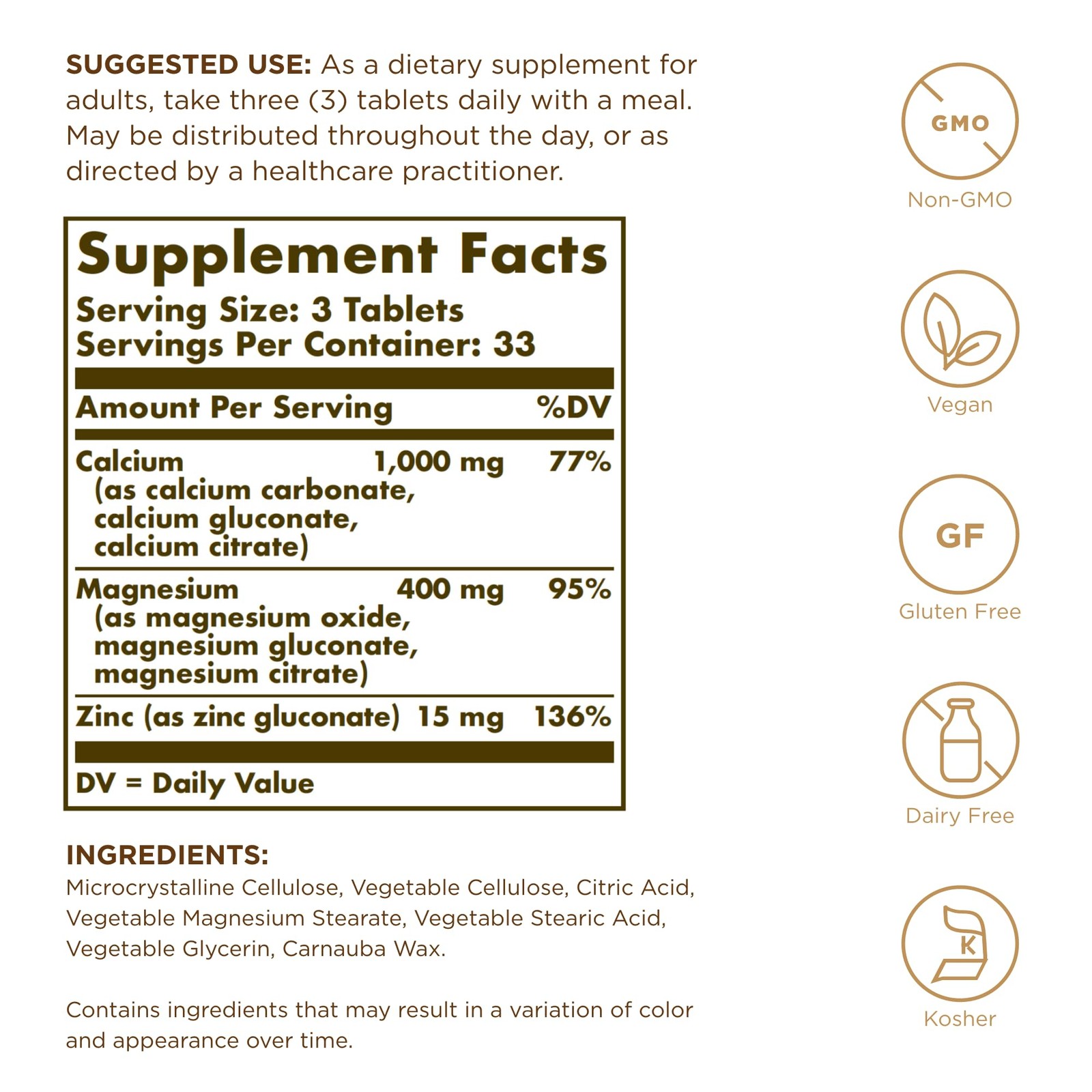 Solgar Calcium Magnesium Plus Zinc 100 Tablets Pack Of 3 – Promotes Healthy
