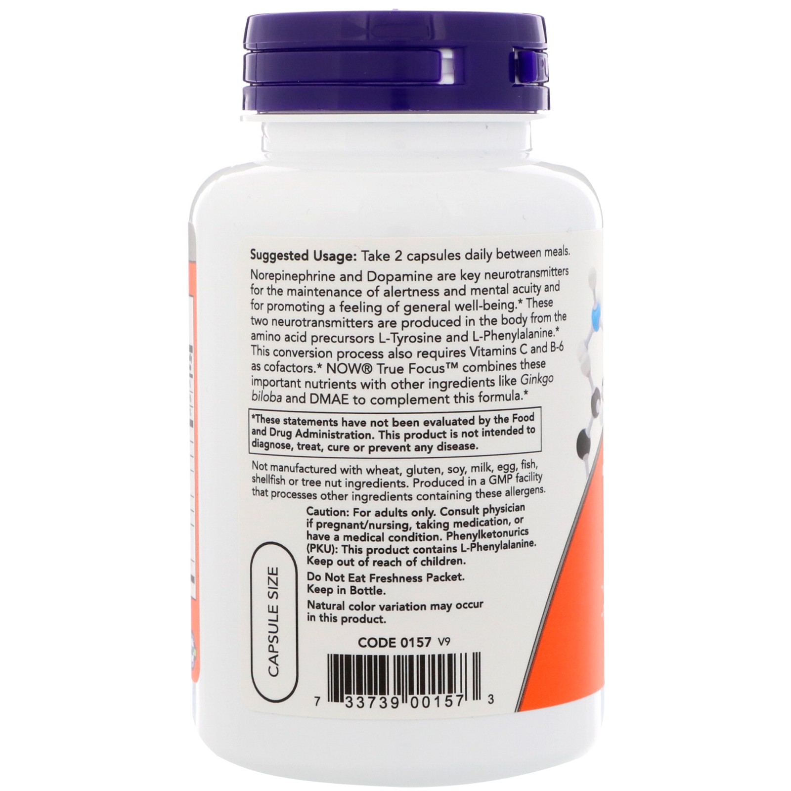 Now Foods True Focus 90 Veg Capsules GMP Quality Assured, Kosher