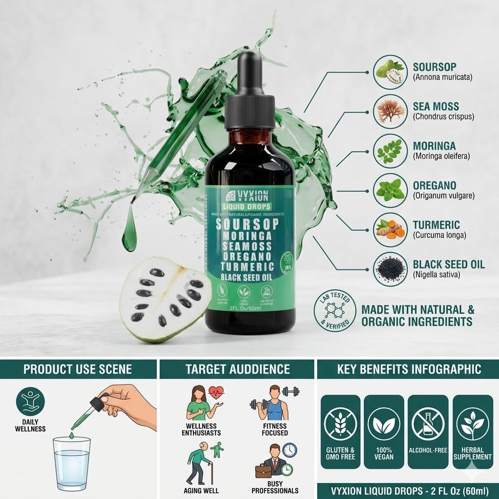 2 Pack Soursop Sea Moss Liquid Drops Moringa Black Seed Oil Immune Support 4oz