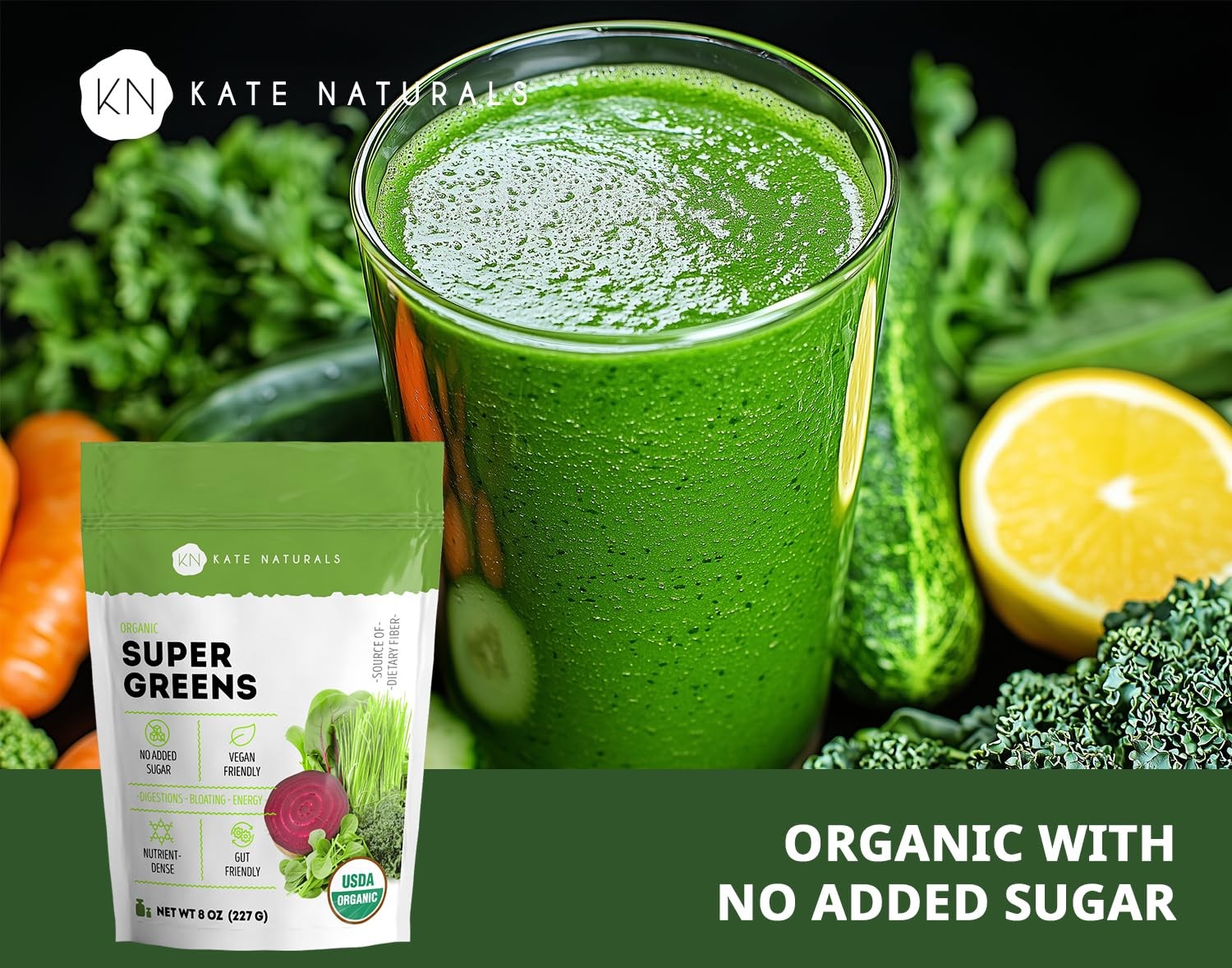 Kate Naturals Organic Super Greens Powder. Daily 8 Ounce (Pack of 1)