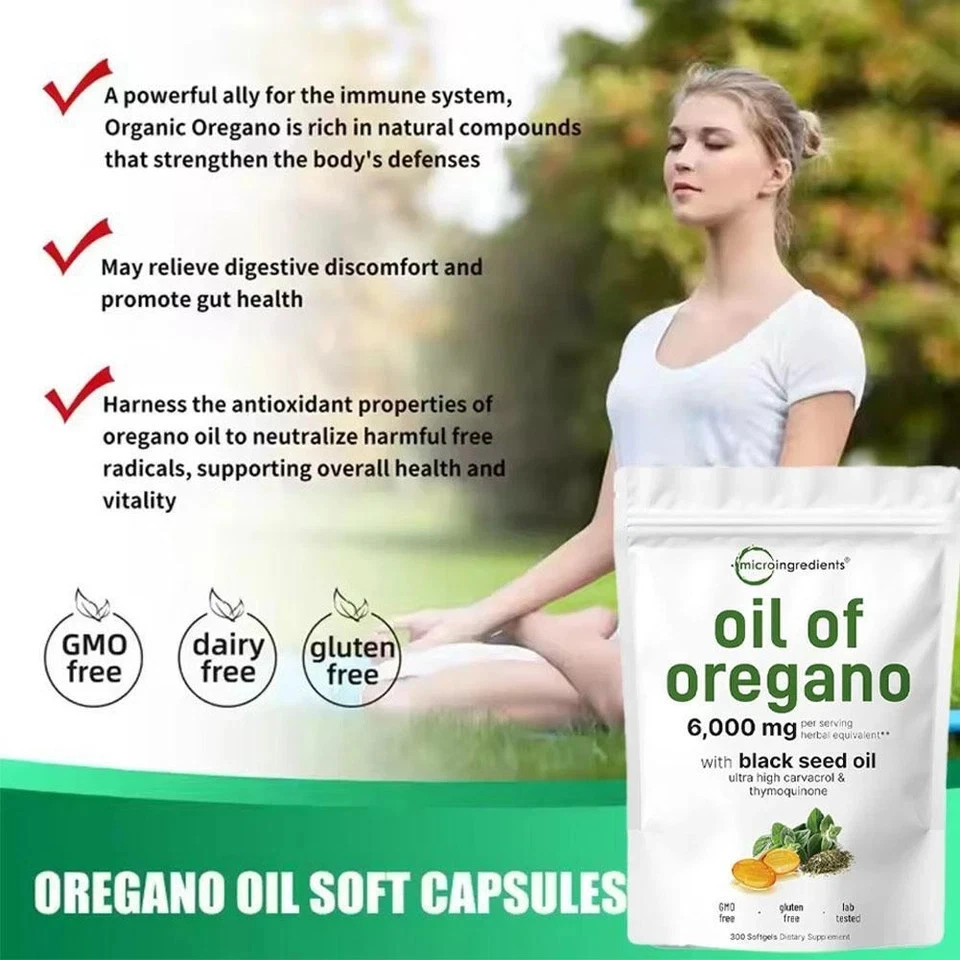Oil of Oregano with Black Seed 6000mg – 300 Softgels – Immune & Digestive Suppor