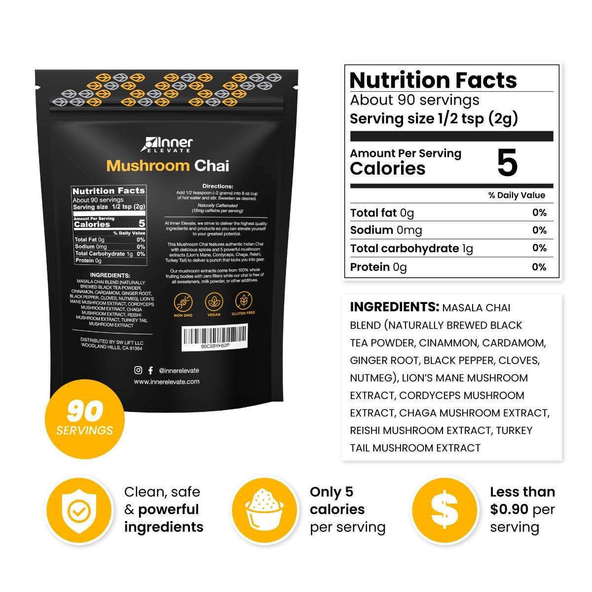Inner Elevate Mushroom Chai – Ultimate Coffee Alternative – Adaptogenic Mushr…