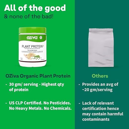 OZiva Organic Plant Protein Powder For Everyday Fitness Men & Women 500gm