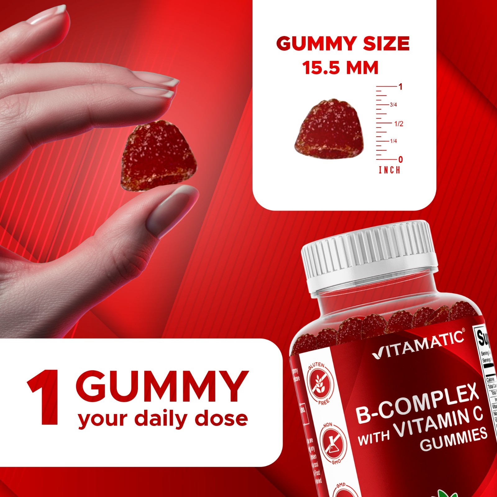 (3 Pack) Vitamatic Vitamin B Complex Gummies with Vitamin C & Inositol