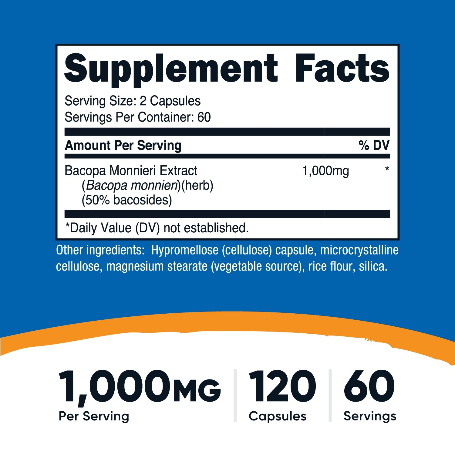 Nutricost Bacopa Monnieri 1,000mg, 120 Capsules (60 Servings)