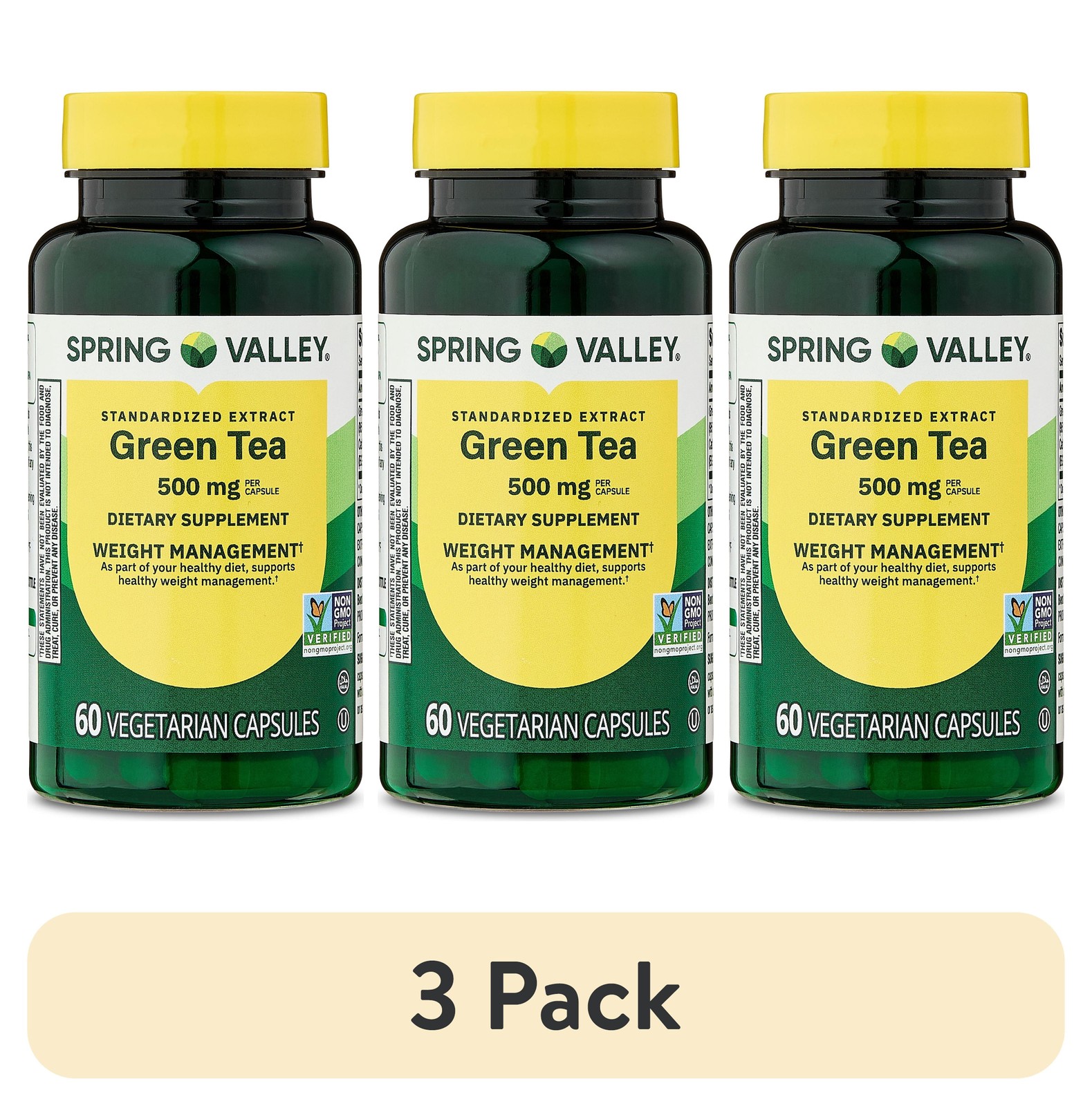 3 Pack Green Tea Extract Capsules for Weight Management, 500mg, 60 Count